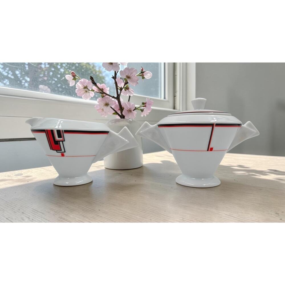 Mikasa Deco Expressions LAF03 Creamer & Covered Sugar Bowl Set Fine China Japan